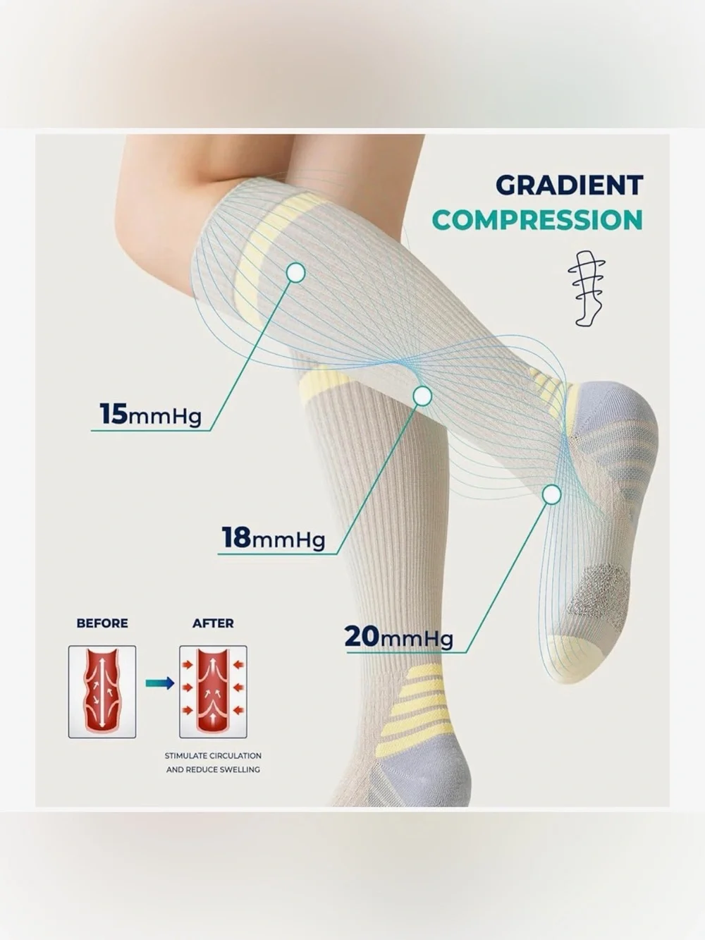 TINYLEMON Wide Calf Compression Socks for Women & Men 15-20 mmHg Cushioned L/XL